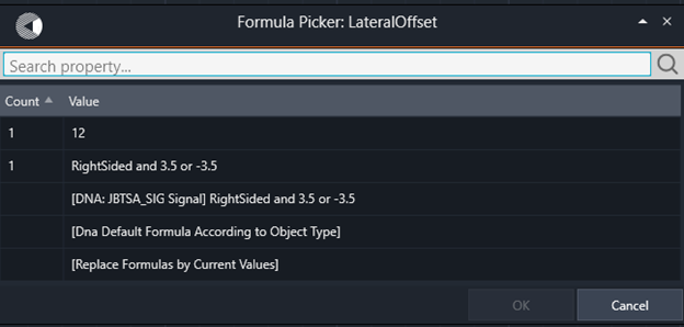 Screenshot of Pick Formula Window
