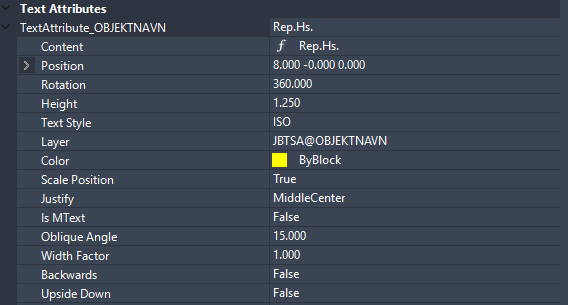 Screenshot of text attribute section of property manager
